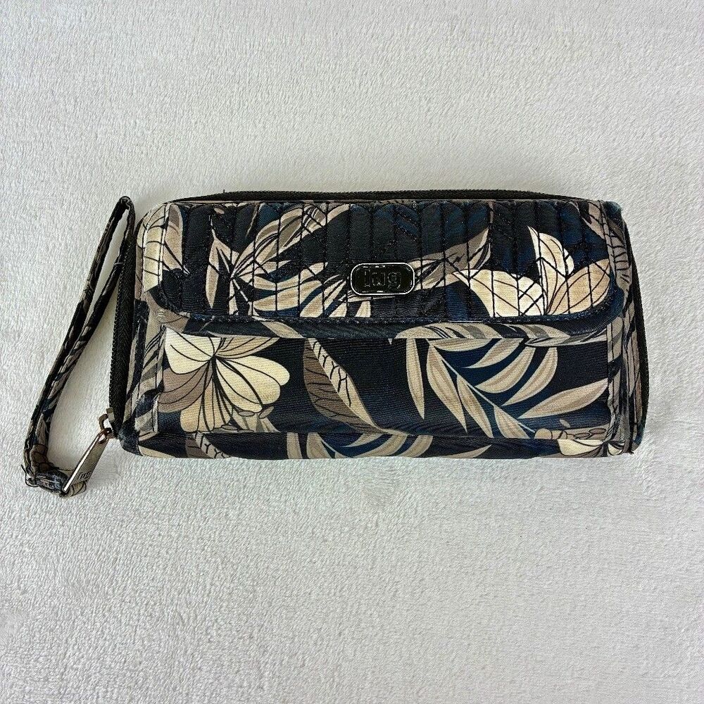 Lug Kickflip Convertible Wallet Black Tan Tropical Leaf Print Floral Wristlet